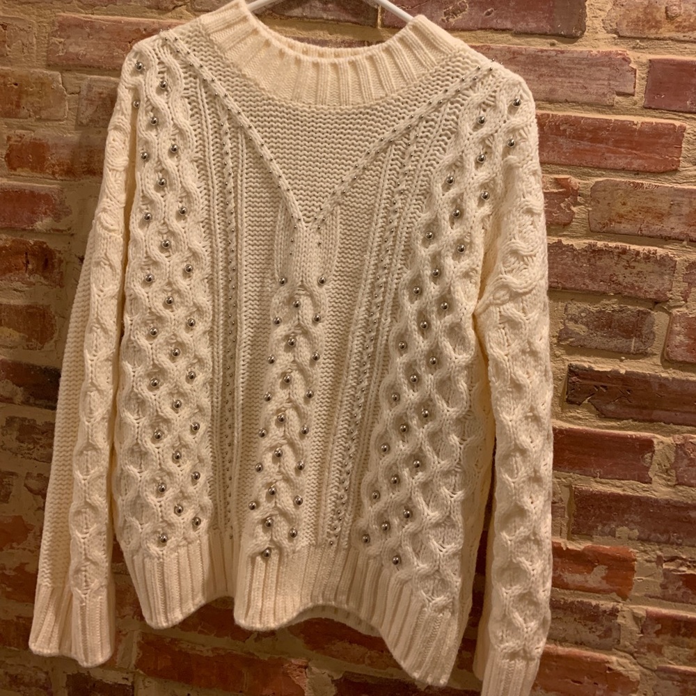 H&M Cream Cable sweater with silver detail
